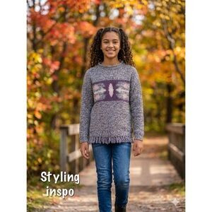Roots Kids Salt & Pepper Fringe Sweater